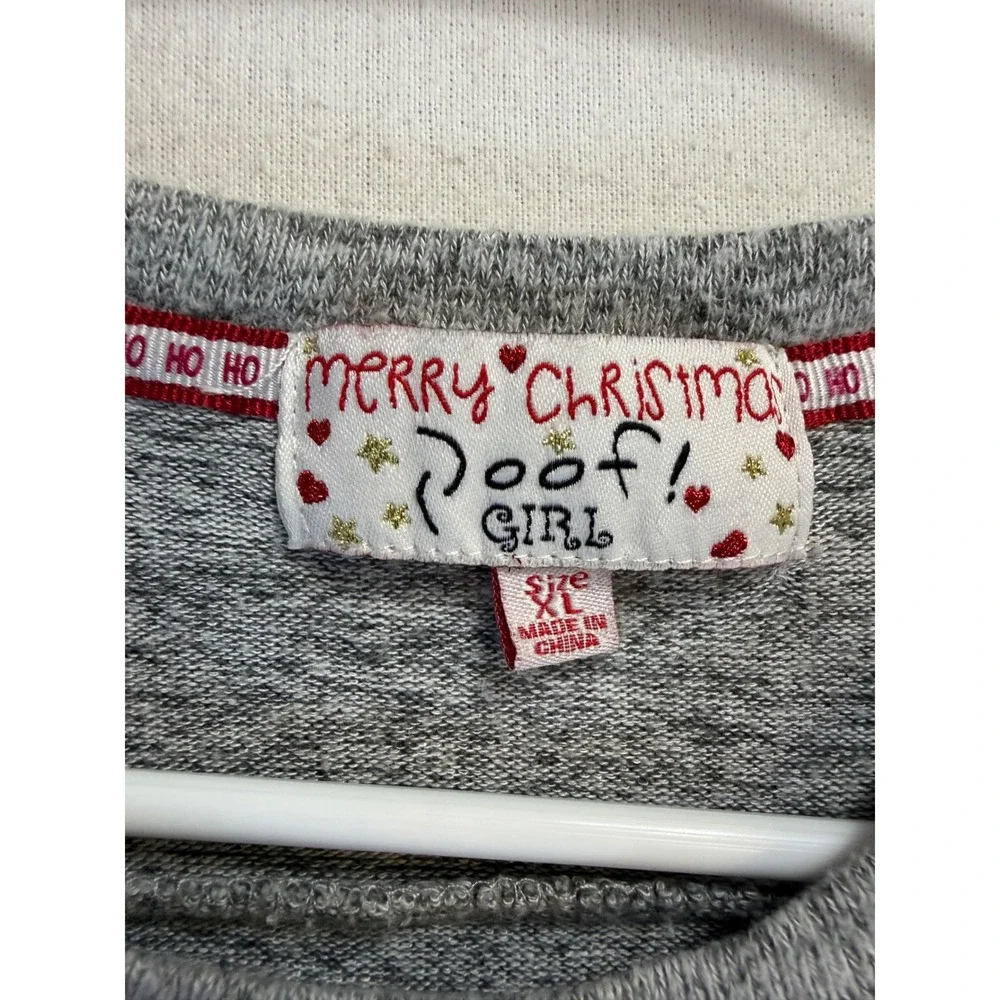 Poof Girl Kids XL Gray Sequin Merry Christmas Penguin High-Low Knit Sweater